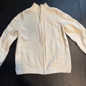 Christopher & Banks Cream Cardigan with Tree Design - Hand Embroidered